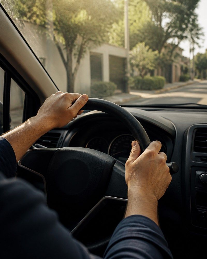 Conductor al volante de su auto en una calle de Lima